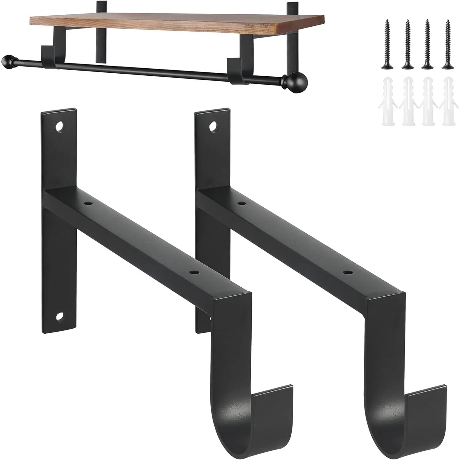 Heavy Duty Closet Rod & Shelf Brackets (2 Pack) - 8-Inch Wall-Mounted Units with Shelving Support, Pole Holders & Included Screws for Women’s Clothing Storage