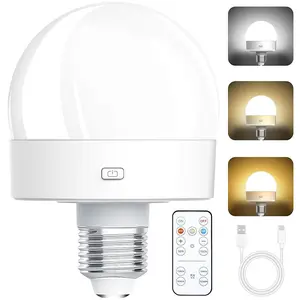 Rechargeable Light Bulb, 1 Count E26 Screw in Light Bulb with Remote Control, Dimmable & Timer LED Light Bulb for Non-hardwired Wall Sconce, Energy Efficient, Adjustable Brightness Lights, Dimmable Warm White, Stepless Dimmable Bulbs