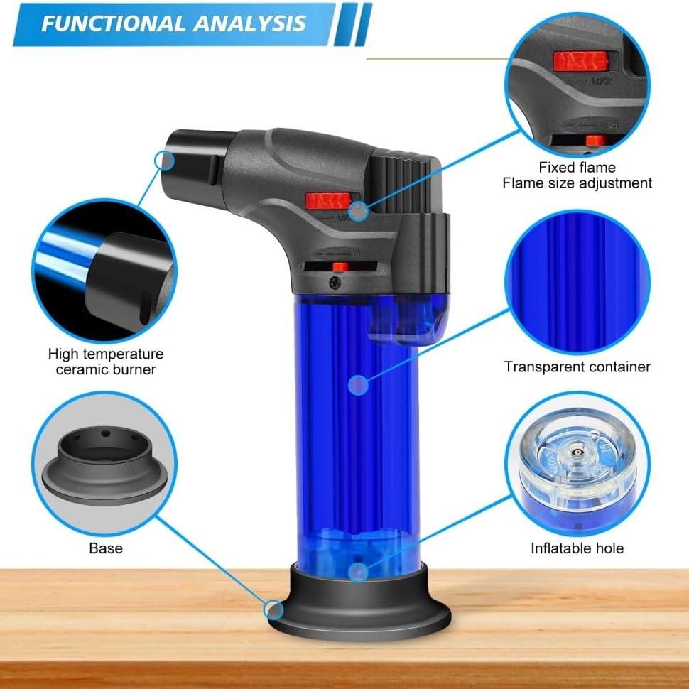 Torch Lighters Butane Refillable Lighter Single Jet Flame Powerful Windproof Torch Lighter with Safety Lock Multi Utility Mini Gas Lighter Blow Torch Lighters for Candle Fireplace Camping Grill BBQ Kitchen(No Fuel)