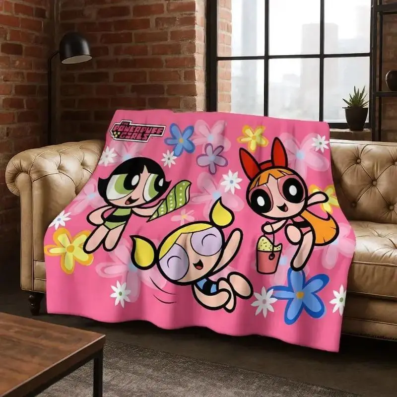 Powerpuff Girls Cartoon Throw Blanket, Soft Plush Fleece Blanket for Bed Sofa Couch, Cozy Girly Room Decor Gift for Kids Teens and Fans, Watch Party