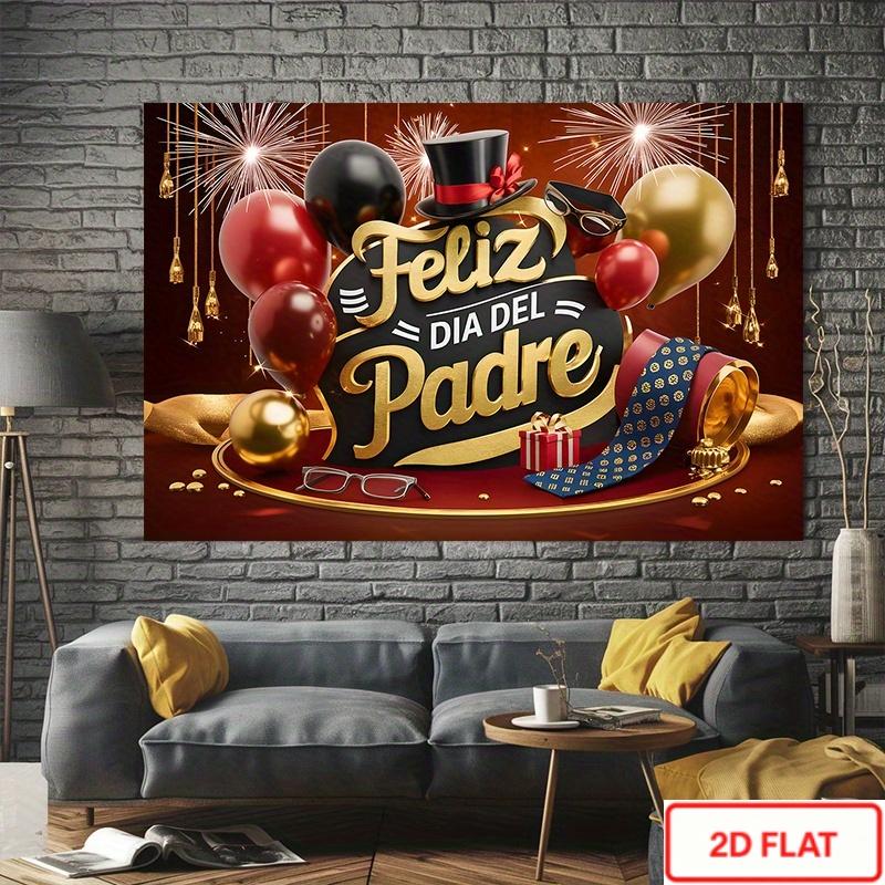 2D Polyester Father's Day Banner, Spanish Language Party Background, Gold Gentleman Style Photo Wall, Latin American Decor Hanging Cloth