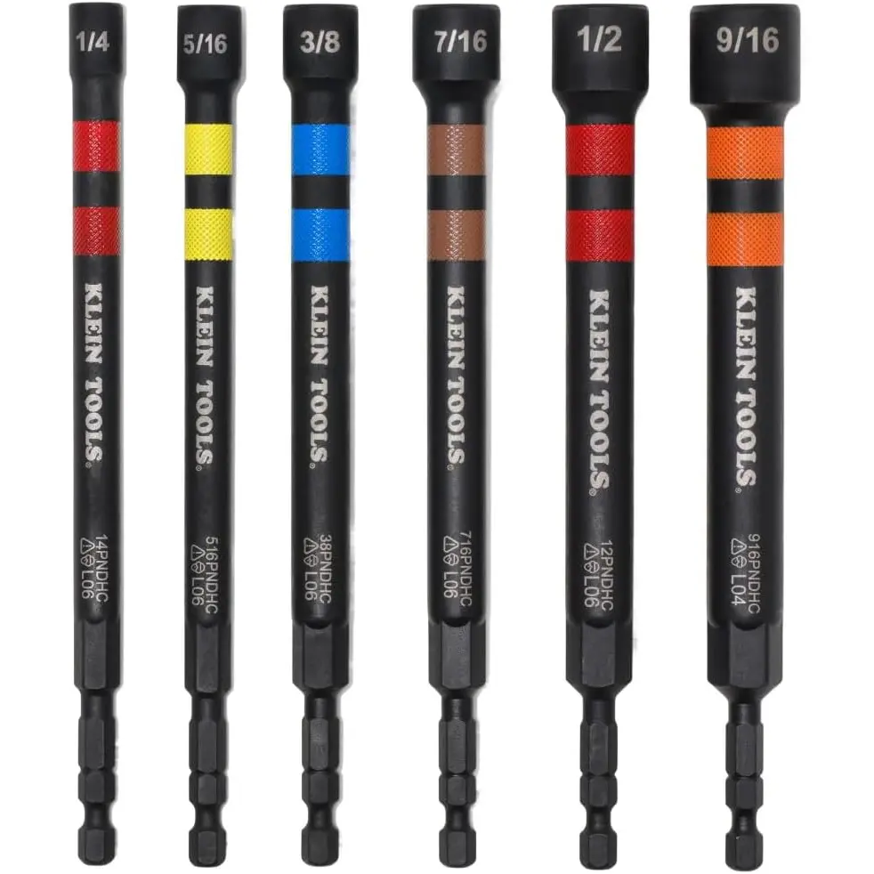 6-Piece SAE External Hex Magnetized Hollow Nut Driver Set, Extended Reach Industrial Hand Tools for Threaded Rod (6 SAE Sizes), 6 Pieces