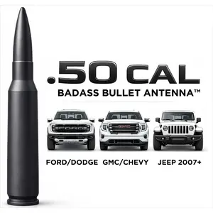 Short 50 BMG 6061 Aluminum Bullet Antenna, Anti-Theft Car & Vehicle Accessories with 13 Adapters for Easy Installation, Compatible with Ford, GMC, Chevrolet Silverado Trucks, Car Accessories