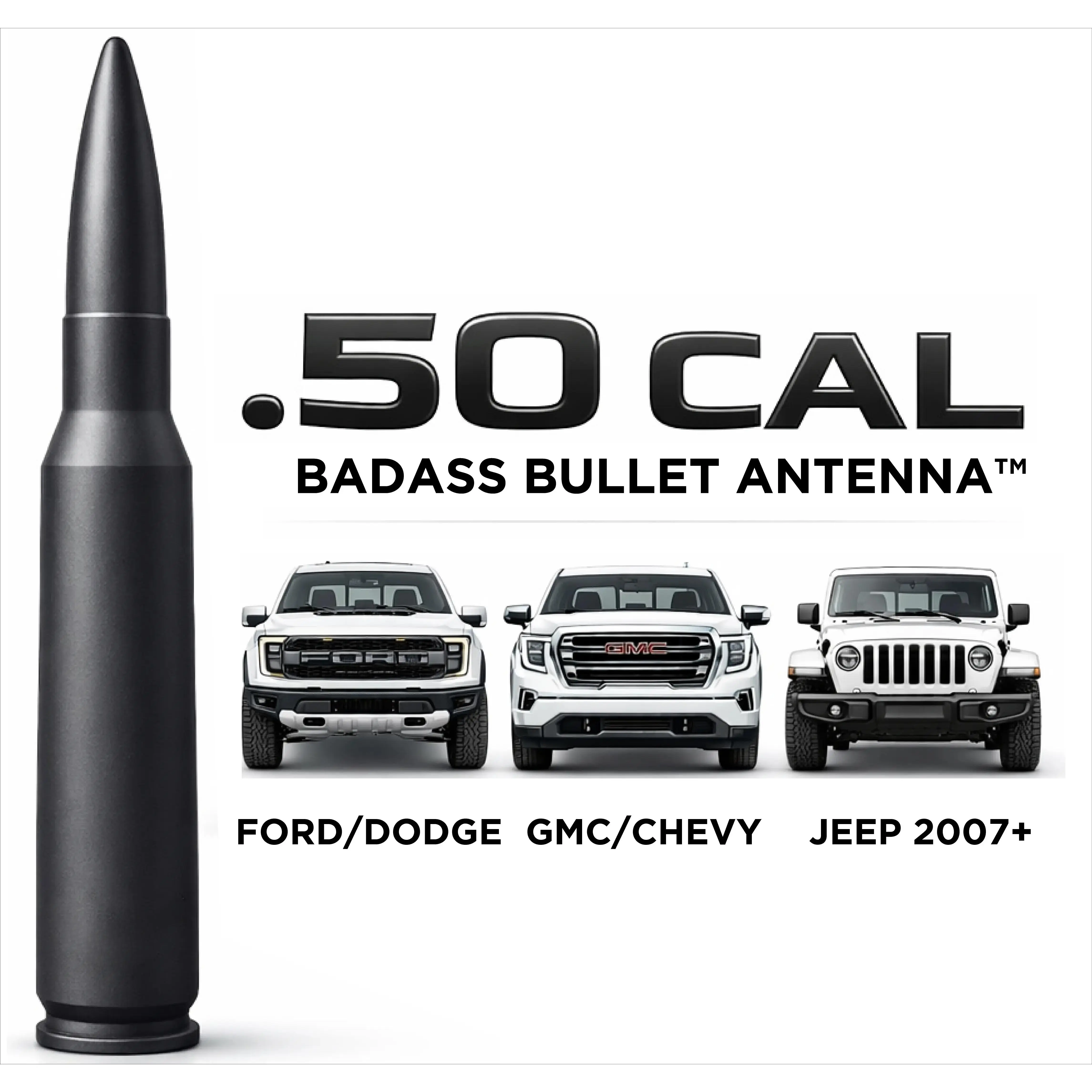 Short 50 BMG 6061 Aluminum Bullet Antenna, Anti-Theft Car & Vehicle Accessories with 13 Adapters for Easy Installation, Compatible with Ford, GMC, Chevrolet Silverado Trucks, Car Accessories