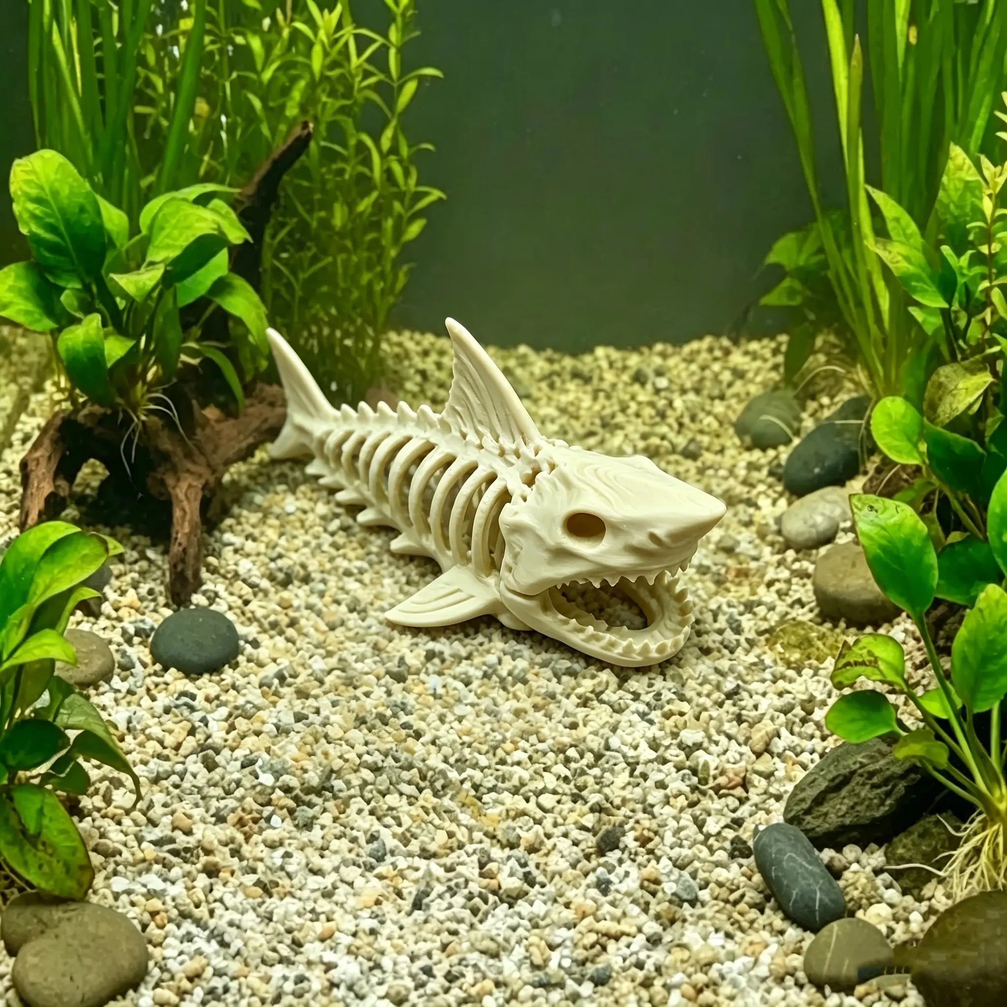 Realistic Shark Skeleton Aquarium Decor, 3D Fossil Shark Skull Fish Shelter, Plastic Aquarium Accessory, Halloween Theme Aquarium Ornament, Aquarium Decorations