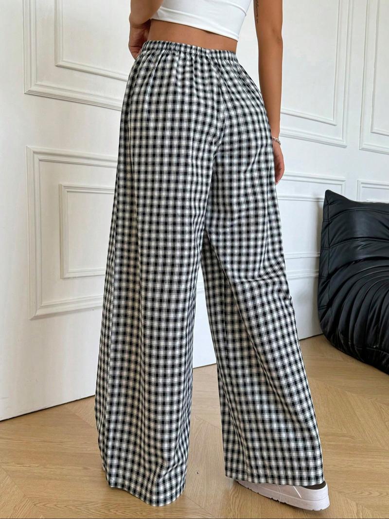 Women's Plaid Print Pants, Casual Comfy Trousers for Summer, Women's Bottoms for Daily Wear, Loungewear