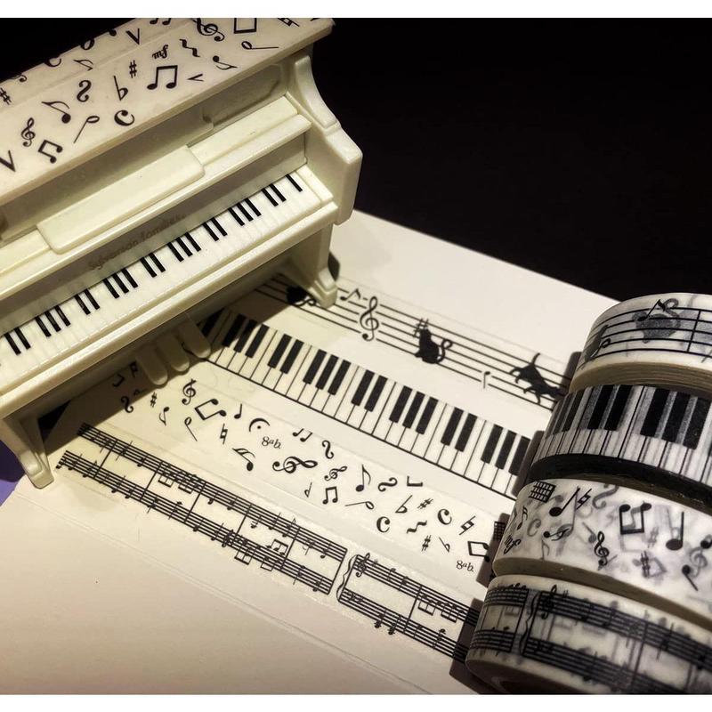Black and White Piano Note Melody Keyboard  Staff Stave Score Music washi Tape Set of 4 Rolls - Decorative DIY  Masking Scrapbook Notebook Planner | Length: 10m (10.93 Yards)
