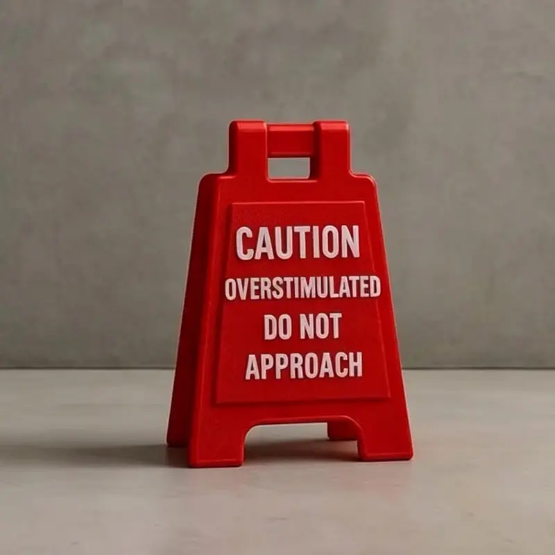 1pc 'Caution Overstimulated - Do Not Approach' Desk Sign, Novelty Funny Desk Ornament for Home Office Decoration Desk Signs Ornament