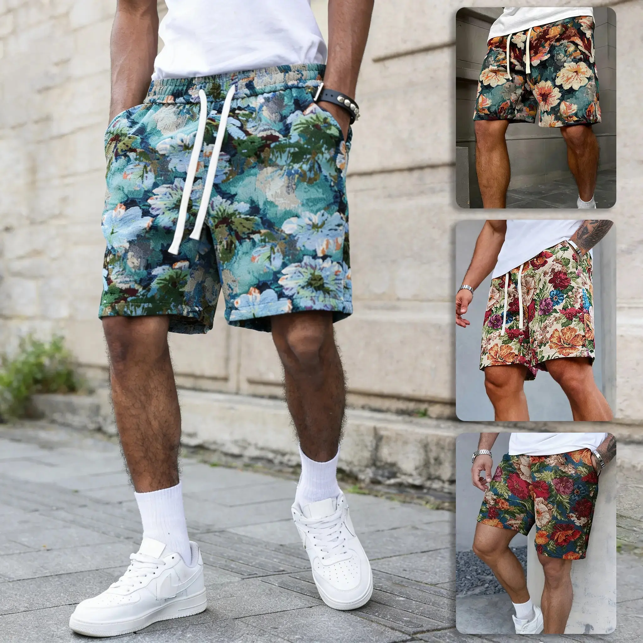 2026 new men's casual overalls shorts men's American casual pants European and American fashion loose men's fancy pants.