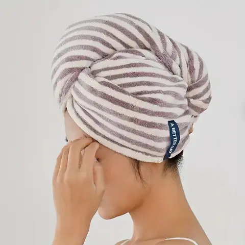 Striped Quick-Dry Towel Hat, Comfortable Cozy Fast-Drying Hair Cap, Soft Absorbent Hair Wrap Towel, Hair Towel Caps, Bathroom Essential