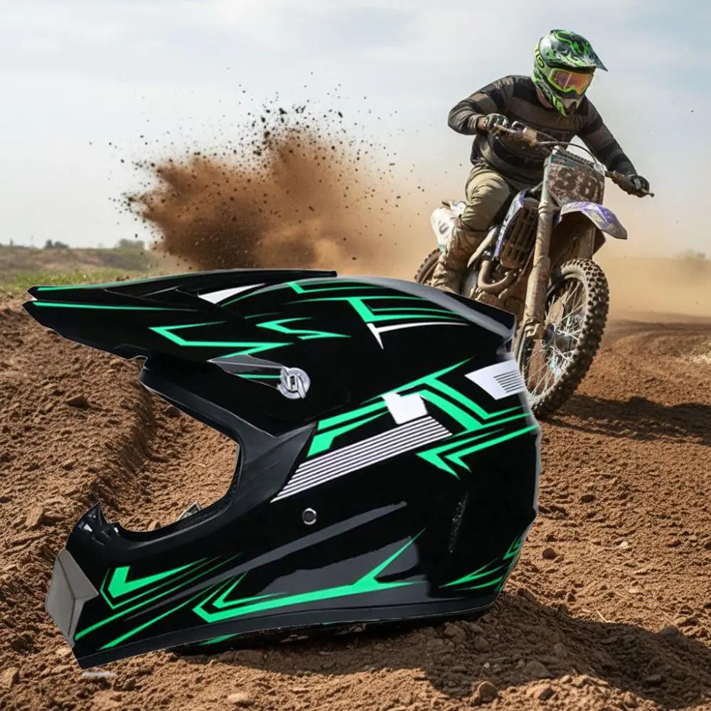 4 Pcs DOT Approved Motocross Helmet ABS with Goggles,Gloves and Face Cover MTB Helmet Adjustable Light Weight Full-face Helmet