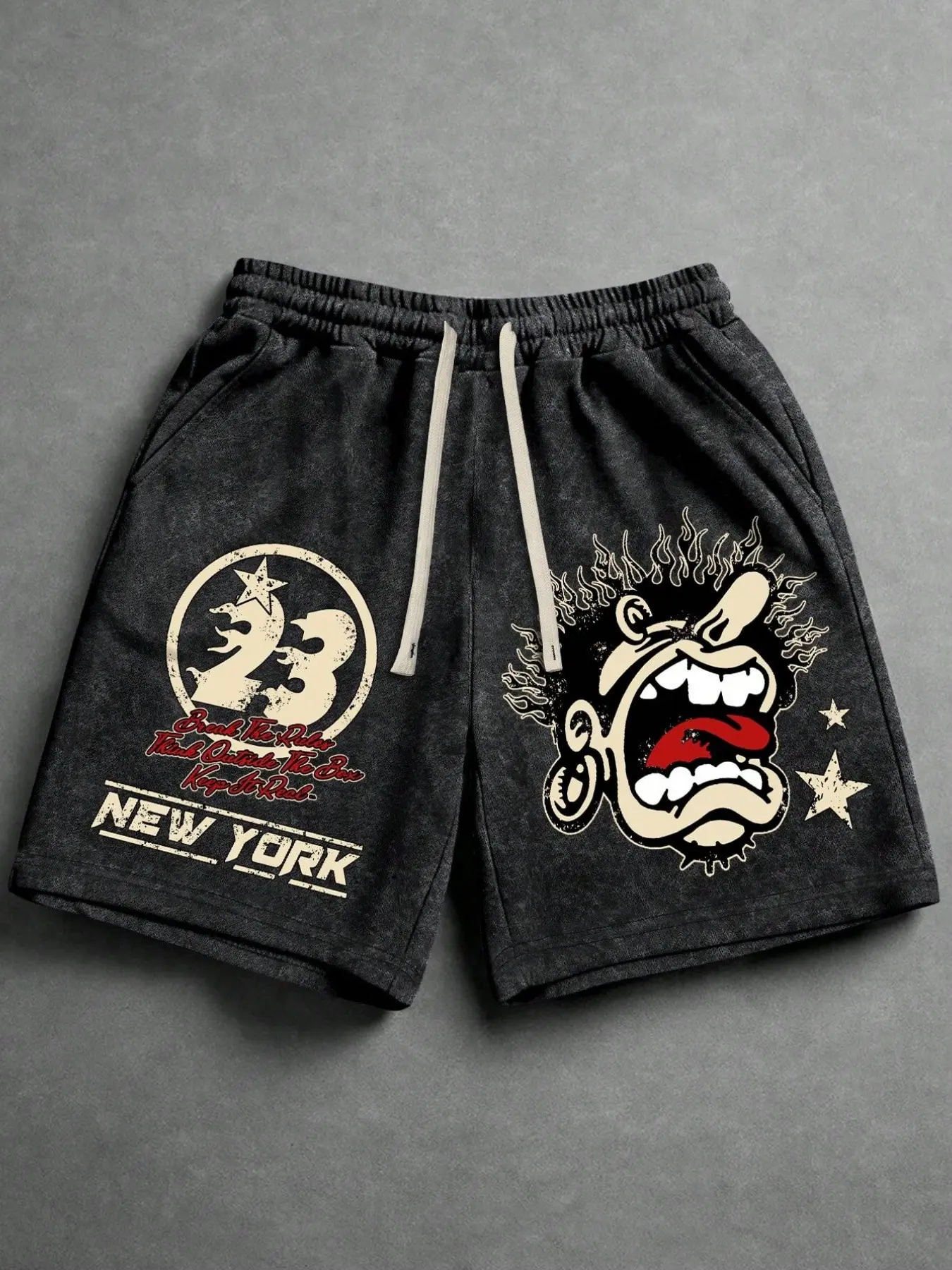 Men's Shorts Y2K Skate Streetwear Cartoon Screaming Face Printed Drawstring Elastic Waist Casual Sweat Shorts