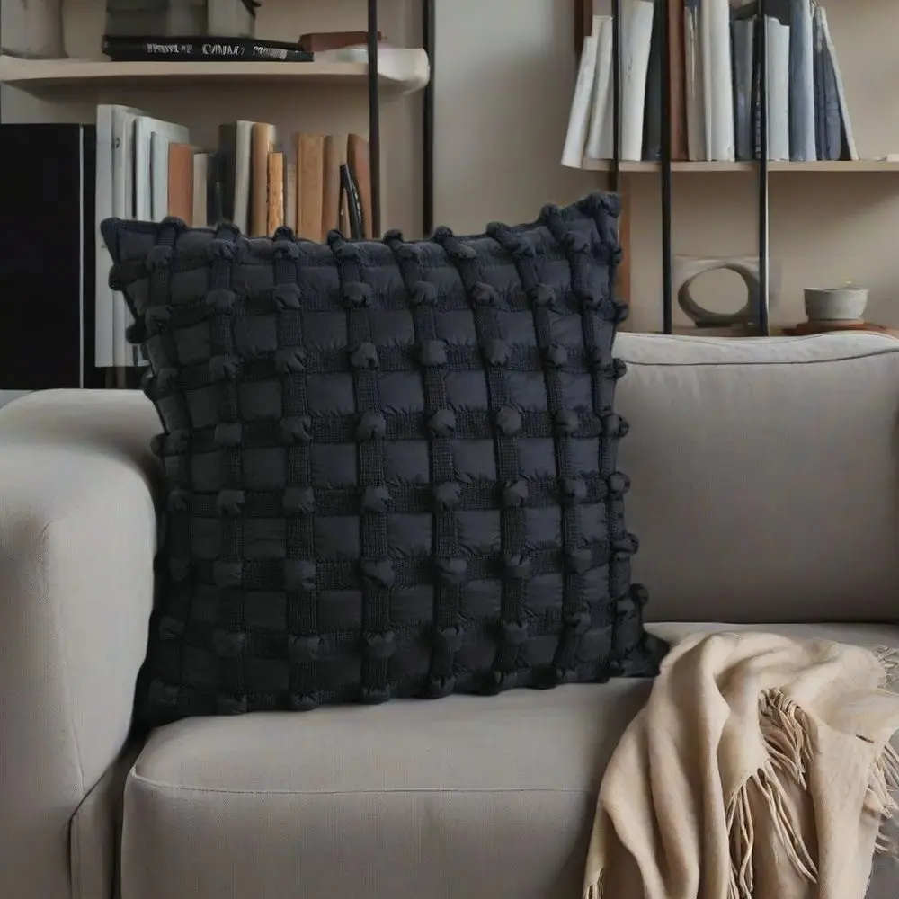 Modern Nordic Throw Pillow Covers, Black 3D Bubble Grid Pleated Textured Cushion Cases, Ins Style Home Decor Pillowcase for Sofa Bed Farmhouse, Pillow Inserts Are Not Included