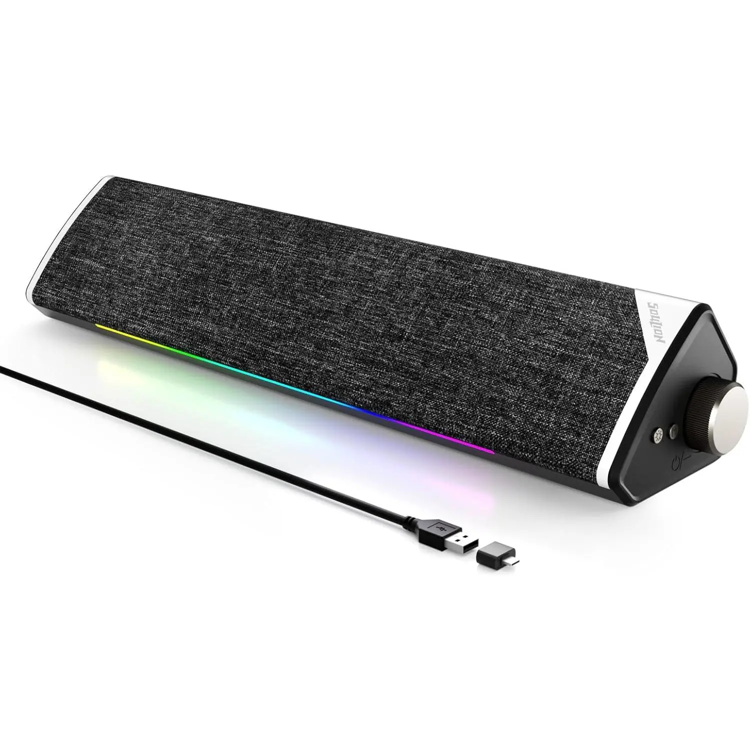 Speakers, USB-  PC Soundbar with Dynamic RGB LED Lights, Surround Sound for Desktop, Laptop, Office, Work,  & Gaming, Black (USB-C to USB Adapter Included)