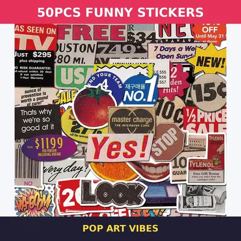 Pop Art Sticker, Funny Stickers, Illustration Stickers, 50pcs/set Creative Decorative Sticker, DIY Decals for Water Bottle, Laptop, Phone Case, Scrapbooking, Journal Making