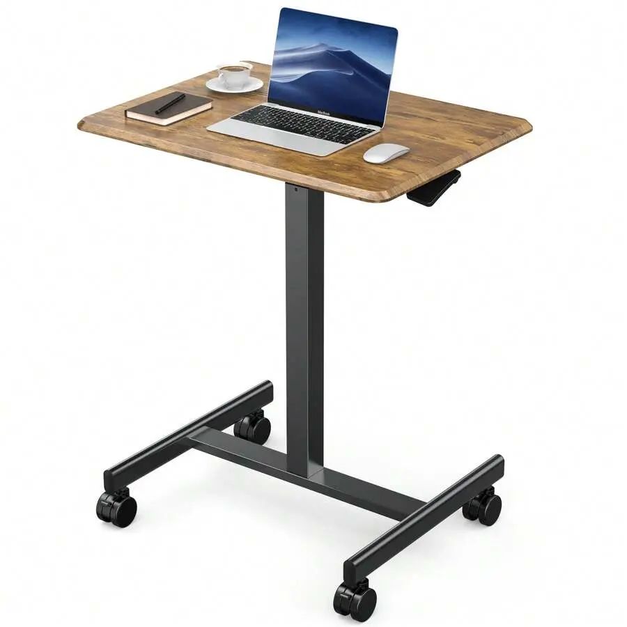 Small Mobile Standing Desk - Overbed Table, Teacher Podium with Wheels, Adjustable Height Table, Desk Computer Cart Home, Office