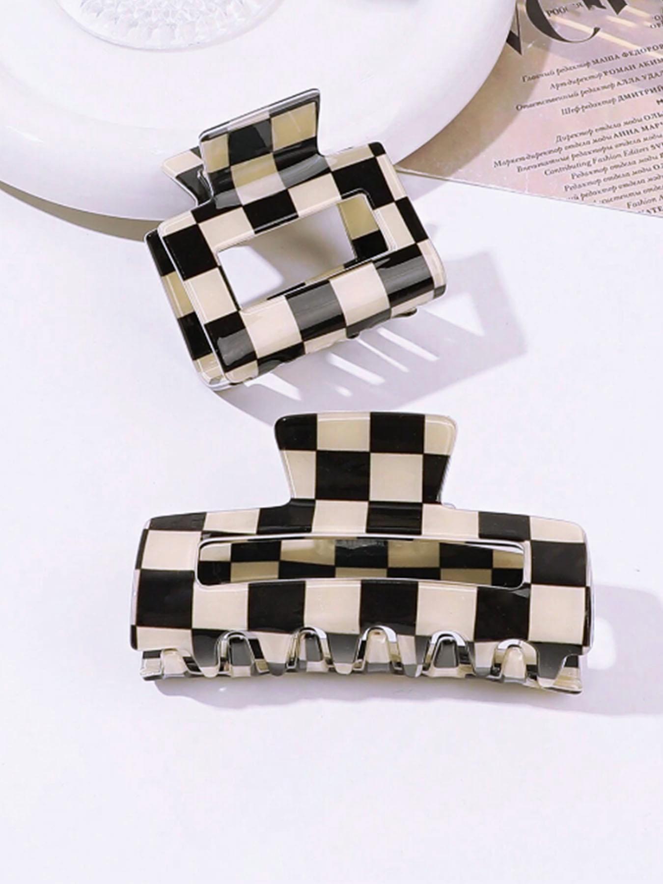 Checkerboard Pattern Hair Claw, Casual Versatile Claw Clip for Women & Girls, Elegant Fashion Accessories for Decoration, Exquisite Jewelry for Birthday Gifts
