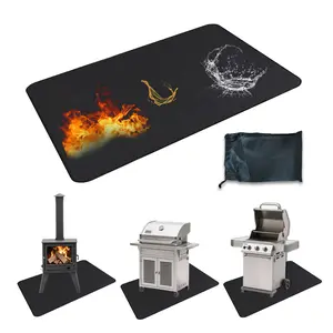 Double-Sided Fireproof Grill Mat – Heavy Duty, Waterproof & Oil-Proof Deck Protector, Heat Resistant Fire Pit & Fireplace Floor Mat, Outdoor Patio Accessory, Black