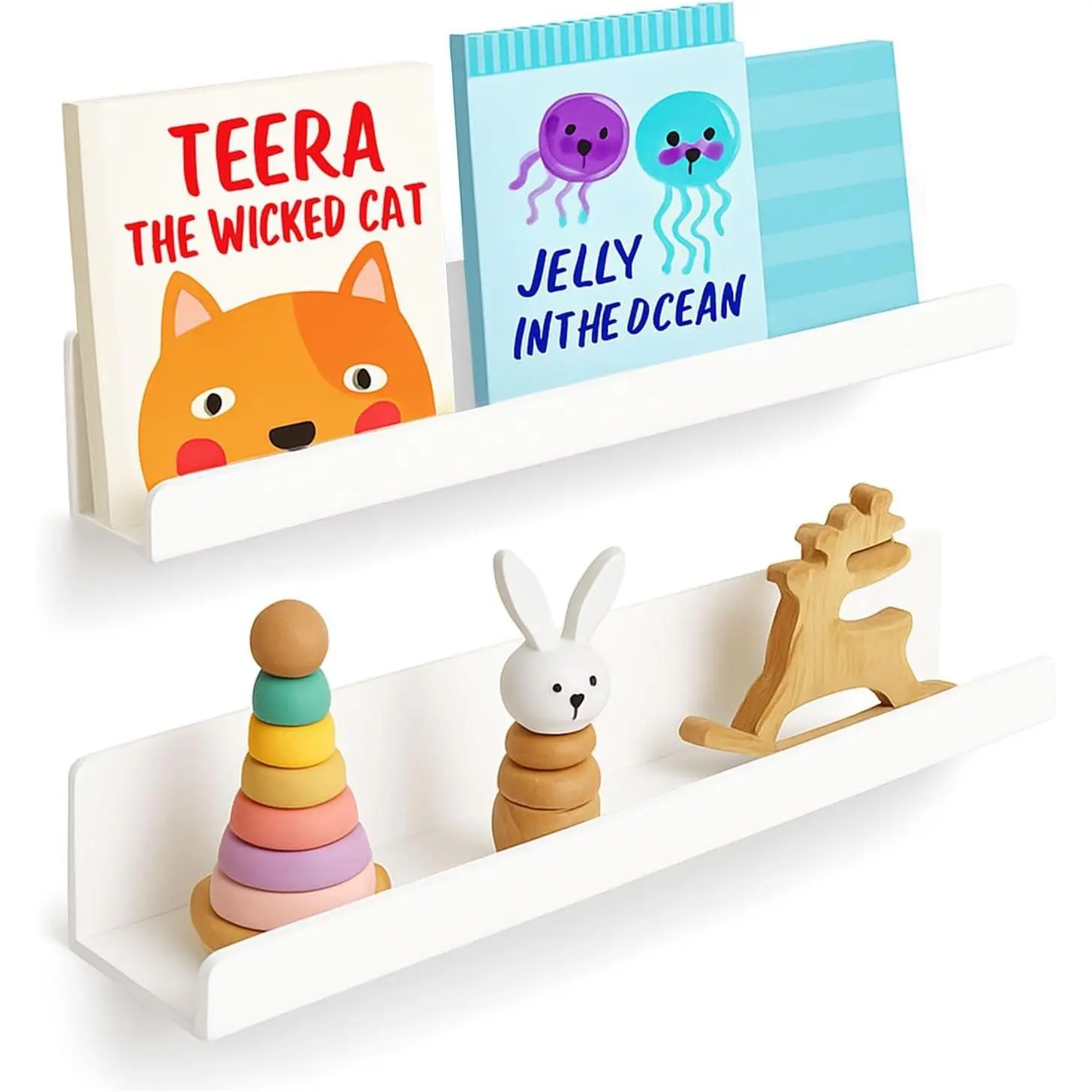 2 Pack 17 Inch Acrylic Magnetic Book Shelf for Whiteboard, Holds 11 lbs, Reusable Magnetic Book Display for Classrooms, Kitchen (White)