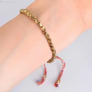Unisex Handmade Pure Copper Bead Buddhist Rope Bracelet, Colorful Braided 16-26cm Adjustable Sliding Knot Thread Inspirational Jewelry, Stackable Daily Wear Gift For Him Her (Each Luck Bracelet Attracts More Luck)
