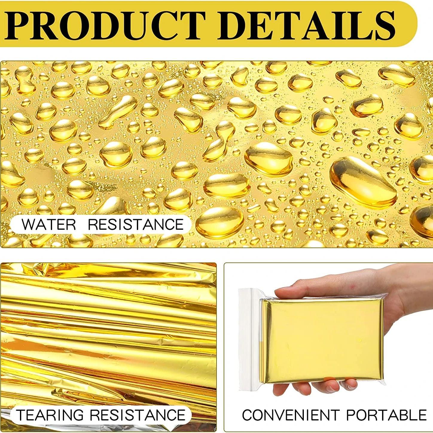 Outdoor Emergency Survival Mylar Thermal Blanket, First Aid Rescue Foil Military Body Warmer Blanket, Portable Camping Hiking Blanket