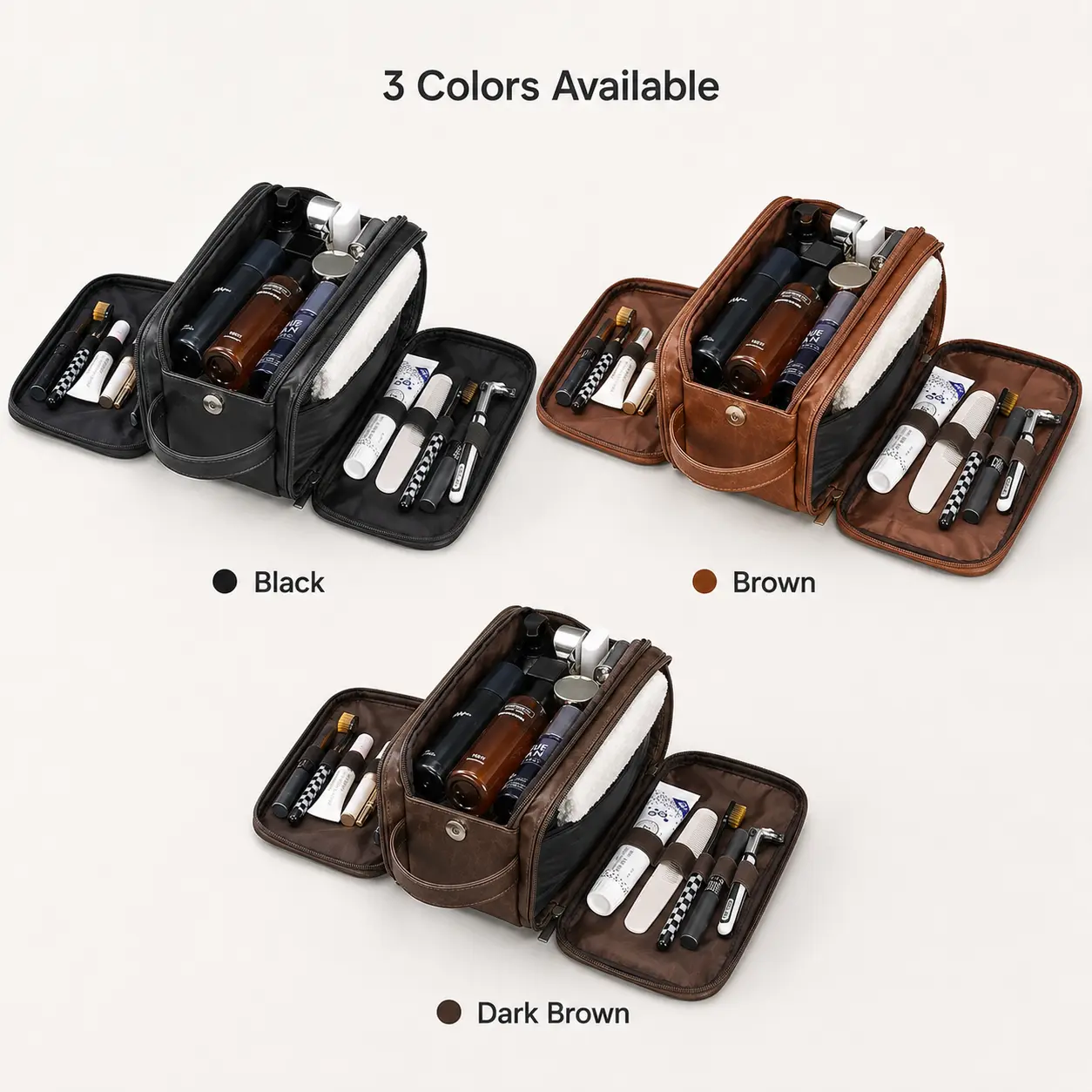 Men's Water-Resistant Leather Toiletry Bag - Travel Dopp Kit with Handle, Shaving & Cosmetic Organizer, Ideal Mens Gifts