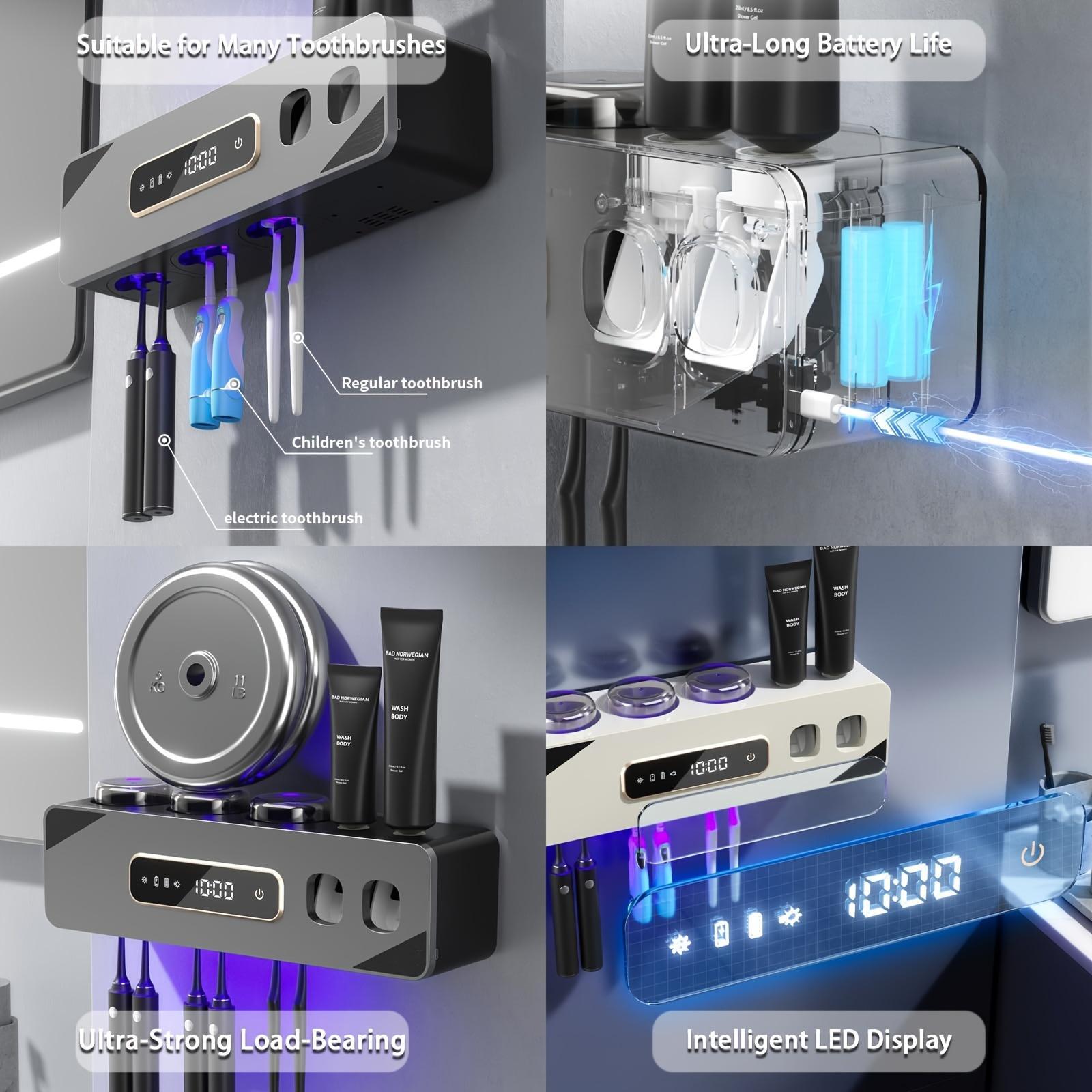 UV Electric Toothbrush Sanitizer Holder with Gargle Cups and Toothpaste Dispenser, Wall-Mounted Toothbrush Holder With Hot Air Drying And Automatic Sterilization, Toothbrush Sanitizer, Toothbrush Storage Rack, Bathroom Accessories