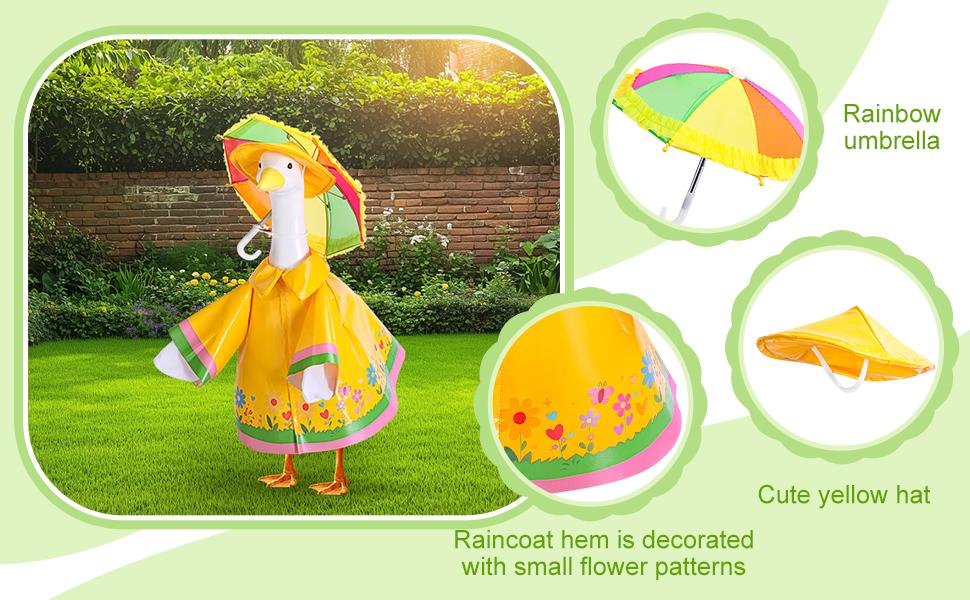 SUNDAY MIRTH 3 Pcs/Set Raincoat Porch Goose Outfits, Summer Lawn Goose Statue Raincoat Costume, Yard Goose Clothes Raincoats Umbrella Hat Outfit for 23" Statue Patio Garden Decoration SUNDAY MIRTH 3 Pcs/Set Raincoat Porch Goose Outfits, Summer Lawn Goose Statue Raincoat Costume, Yard Goose Clothes Raincoats Umbrella Hat Outfit for 23" Statue Patio Garden Decoration