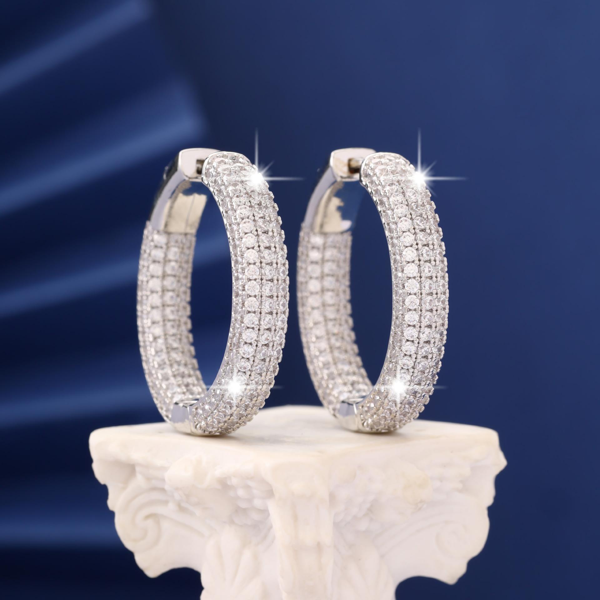 Cross-border best-selling full zircon earrings, light luxury, high-end, stylish and trendy, unisex, European and American hip-hop personality