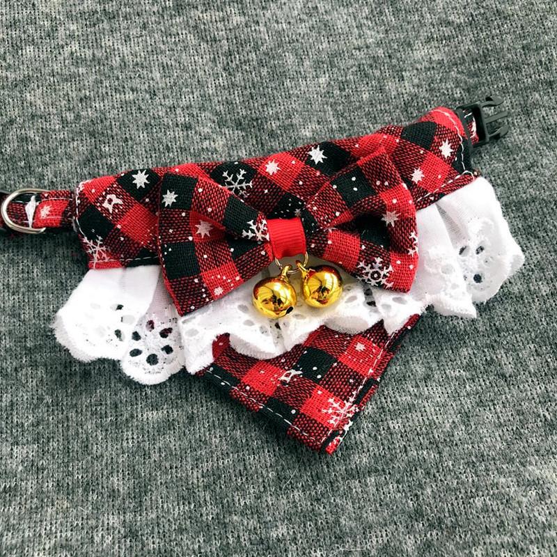 Christmas Plaid Pet Bandana Bow Tie Set - Adjustable Dog Cat Collar Accessory with Jingle Bell
