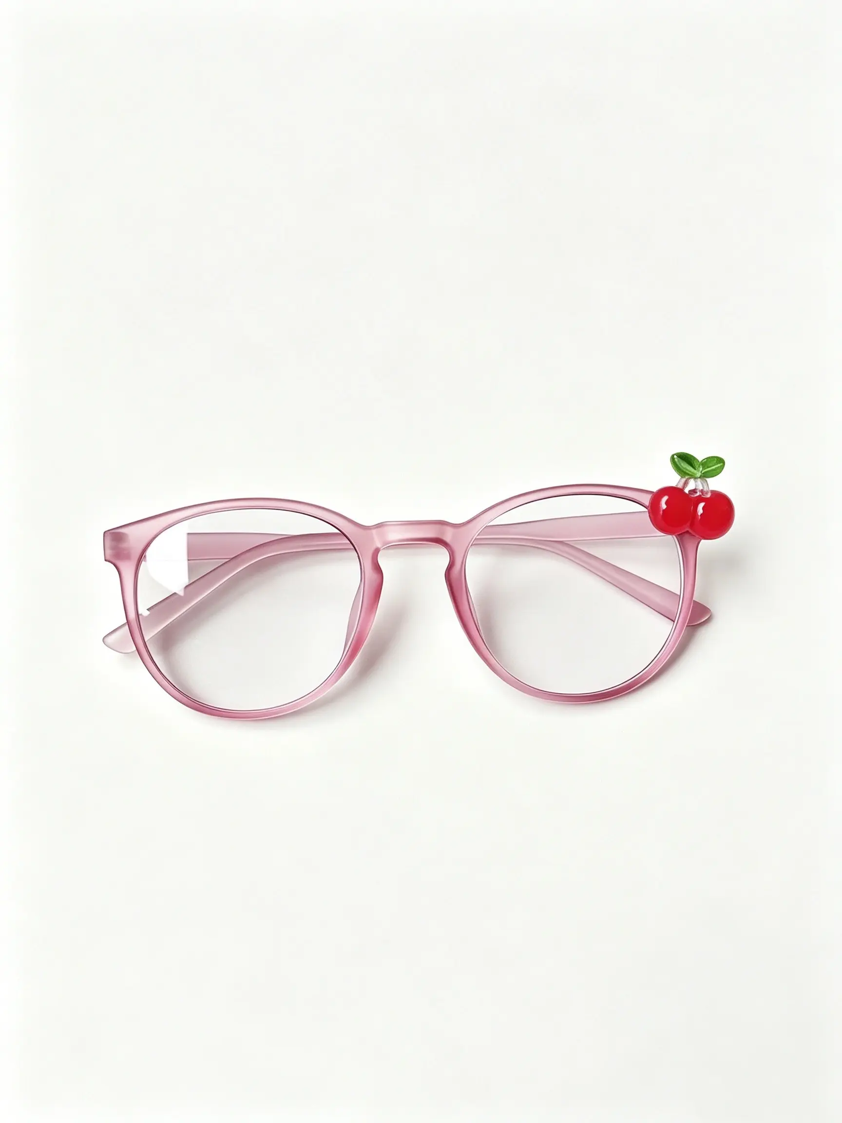 Cherry Round Frame Decorative Glasses, Japanese Soft Girl Style, Light Color Clear Lens, Suitable for Women and Girls Party Photos