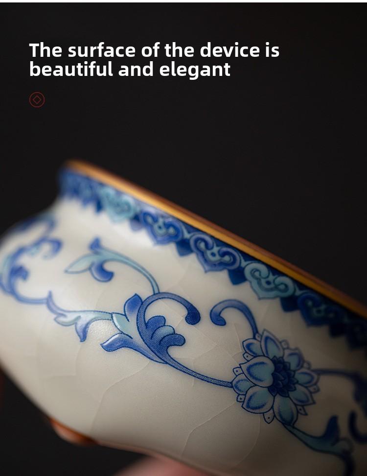 Xi Yuan Ji Blue and White Ru Kiln Incense Burner Stick Holder Three-Legged Sandalwood Censer for Home Indoor Tea Set Accessory incense stick