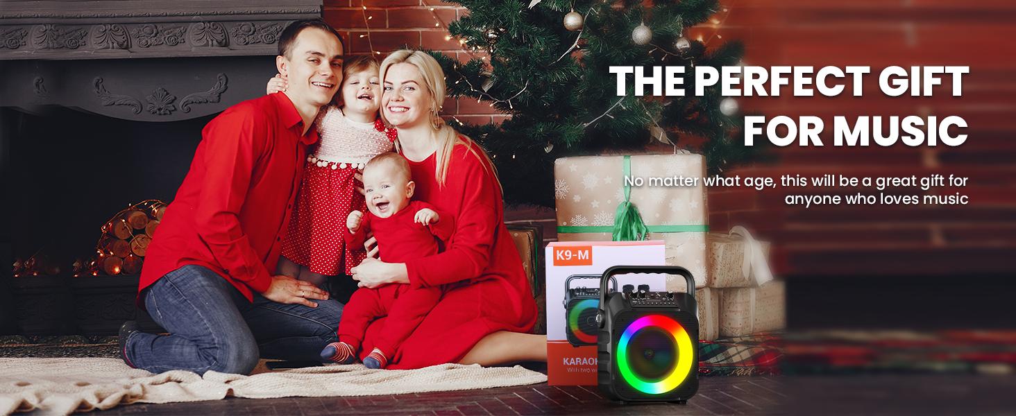 Karaoke Machine with Two Wireless Microphones, Portable Karaoke Machine for Adults & Kids, Portable Bluetooth Speaker with PA System, LED Lights, Supports TF Card/USB, AUX in, FM, USB,TWS (Black)-