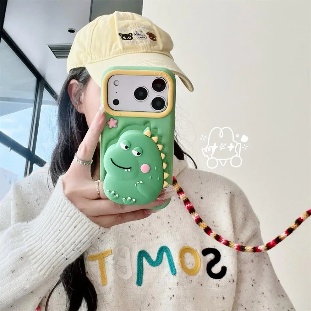 Funny Dinosaur Stand Phone Case For iPhone 17 16 15 14 13 Pro Max Trendy, Best-Selling, and Cute Phone Case
