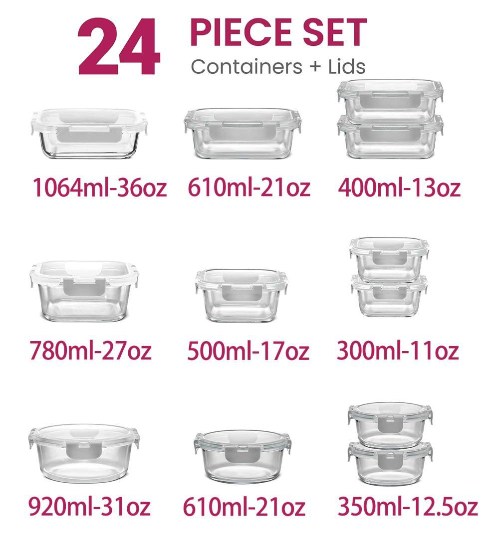 12 18 Piece Borosilicate Glass Food Storage Bowls Detachable Integrated Lock Silicone Sealed Leakproof Food Grade Heat Resistant Easy Clean Stackable Fresh Keeping Container for Kitchen Fridge Meal Prep