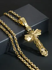 Golden cross necklace for couples, fashionable and versatile necklace for religious beliefs, not easy to fade, gift for religious celebrations, anniversaries, birthdays, Valentine's Day, Halloween, Christmas gifts