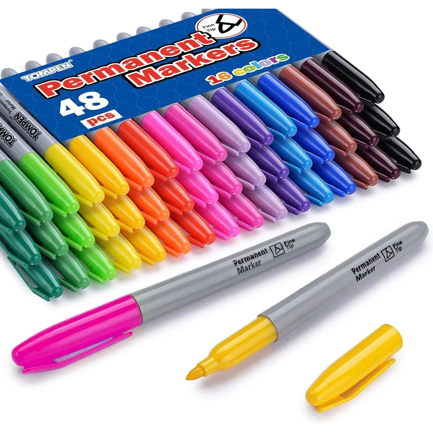 Permanent Markers,Fine Tip,48 Pack Bulk,16  Colors, Permanent Marker Pens with Quick Drying  ,Plastic,Paper,Metal,Mirror for Christmas  Drawing Writing Poster