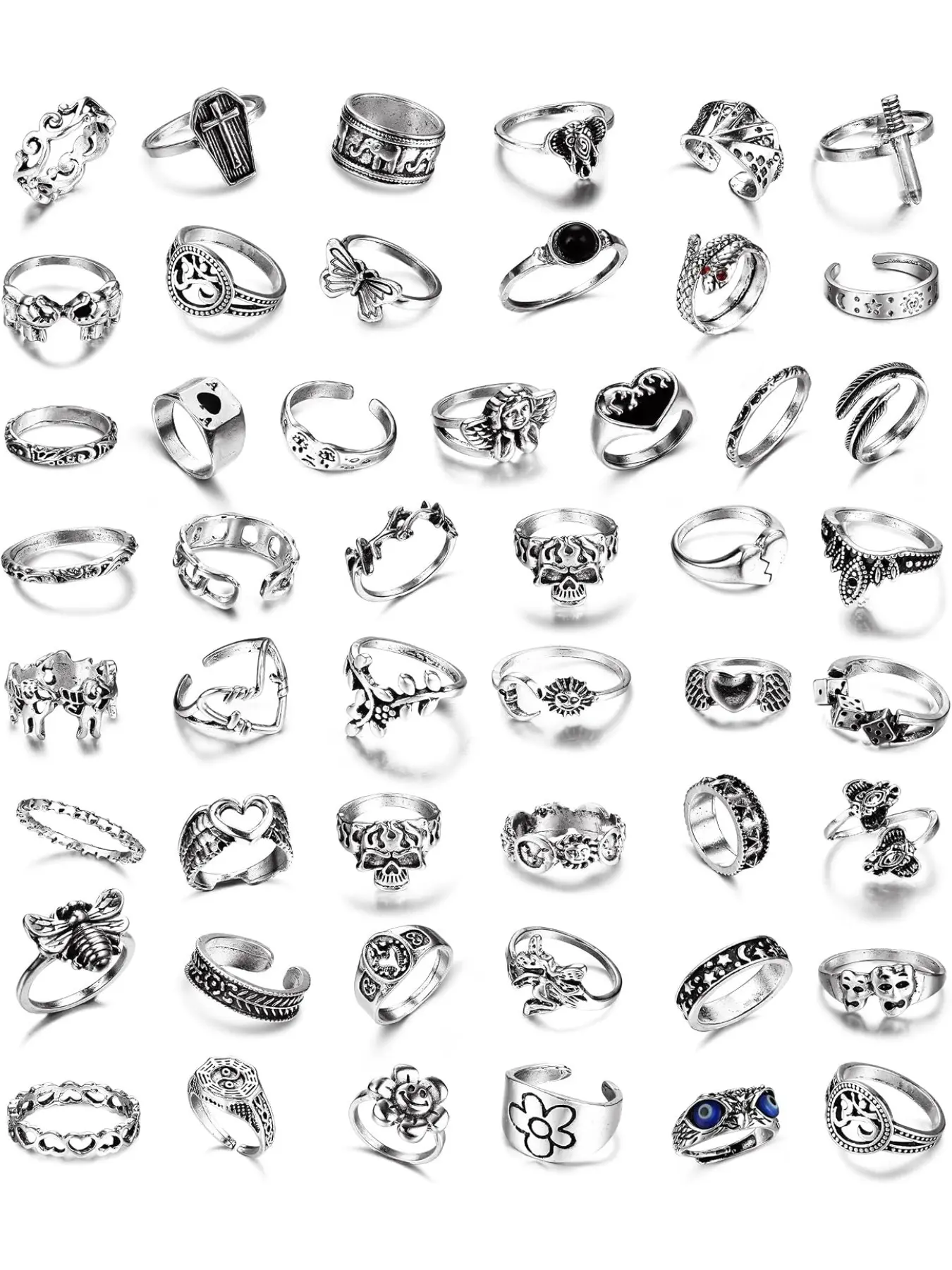 49 Pcs Vintage Silver Punk Stackable Knuckle Rings Set for Women | Adjustable Aesthetic Snake Cross Gothic Retro Boho Finger Rings, Midi Thumb Joint Stacking Ring Pack Jewellery