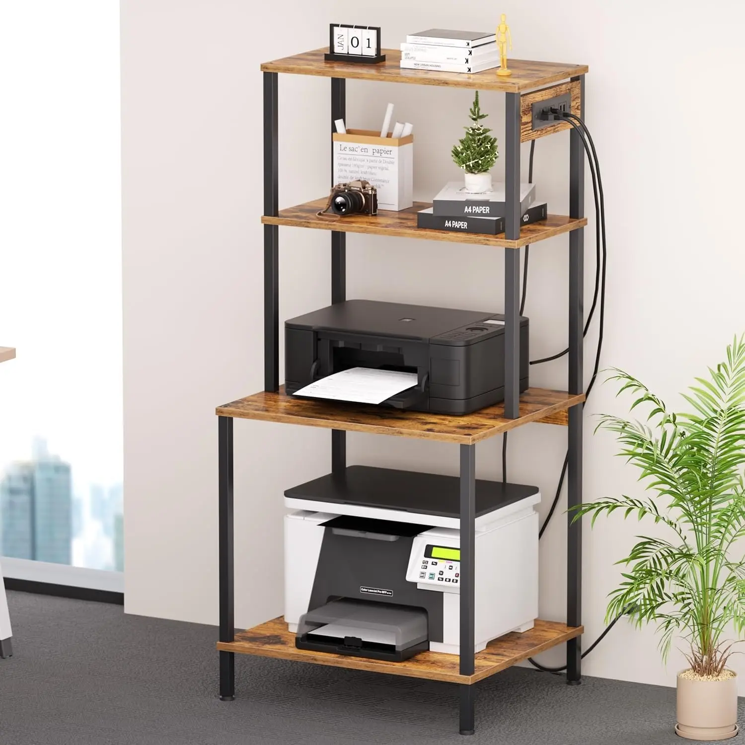 Large Printer Stand with Charging Station, Printer Table for Home Office