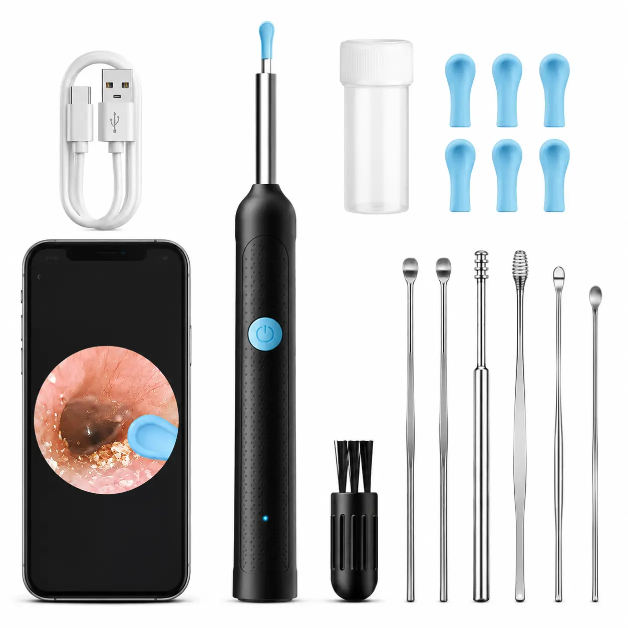 Ear Wax Removal Tool with Camera - Portable Type-C Rechargeable Earpick, Waterproof Endoscope with HD Camera, 360° Wide Angle, Compatible with iPhone & Android