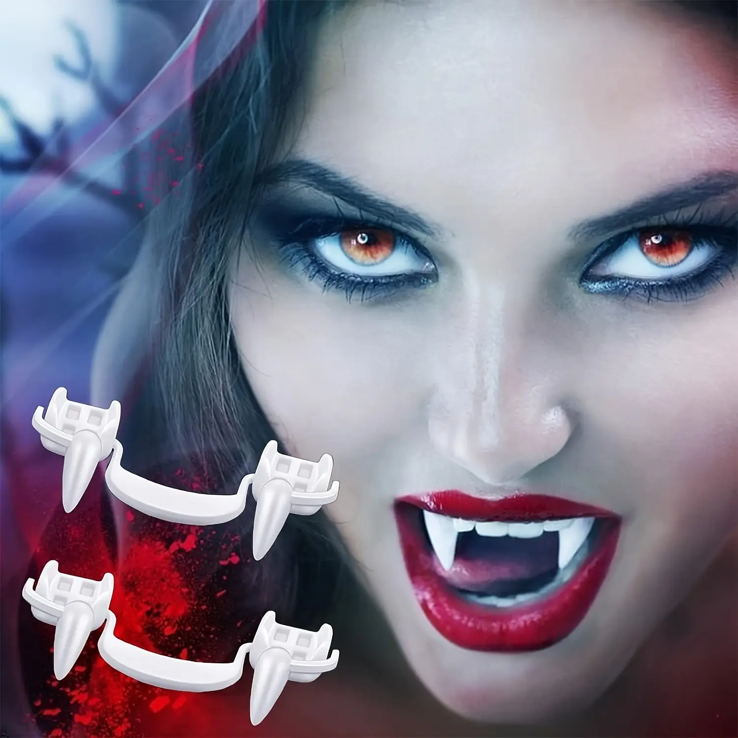 4pcs Retractable Realistic Vampire Zombie Fangs, Non-scratching Gums, Reusable Creepy Denture Brackets, Halloween Party Dress up Horror Props