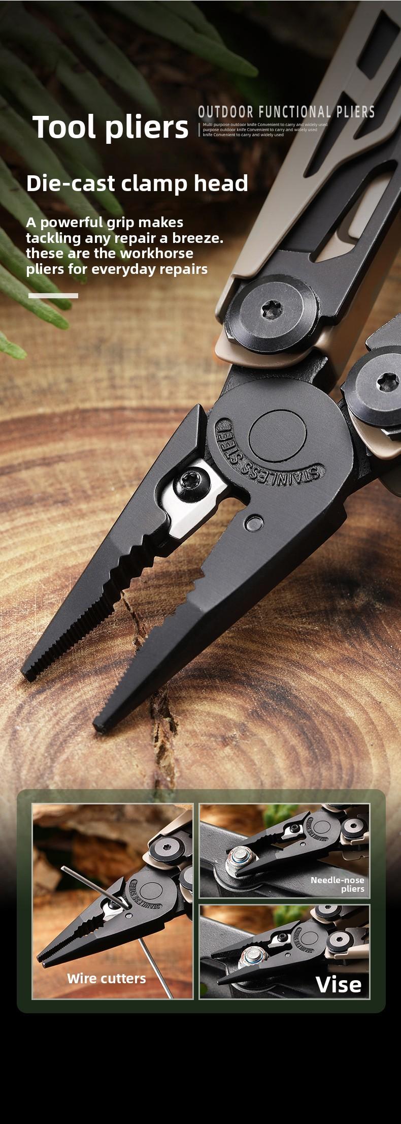 25-in-1 Multifunctional Survival  Pliers - Stainless Steel Outdoor Camping  with Fire Starter, Screwdriver Bits & Safety Whistle for Emergency & Daily Use micro  tech   tenable   gerber     men sharp surgical carbon steel  blade camping knives