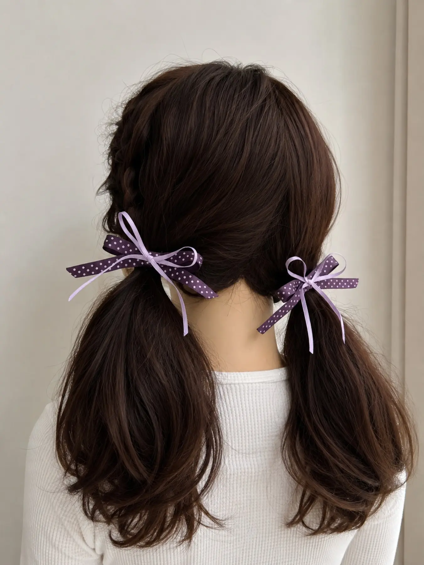 2PCS Purple Bow Hair Clips for Women, Polka Dot Ribbon Hair Bows, Double Layer Long Tail Barrettes, Coquette Hair Accessories, Cute Vintage Hairstyle Decor