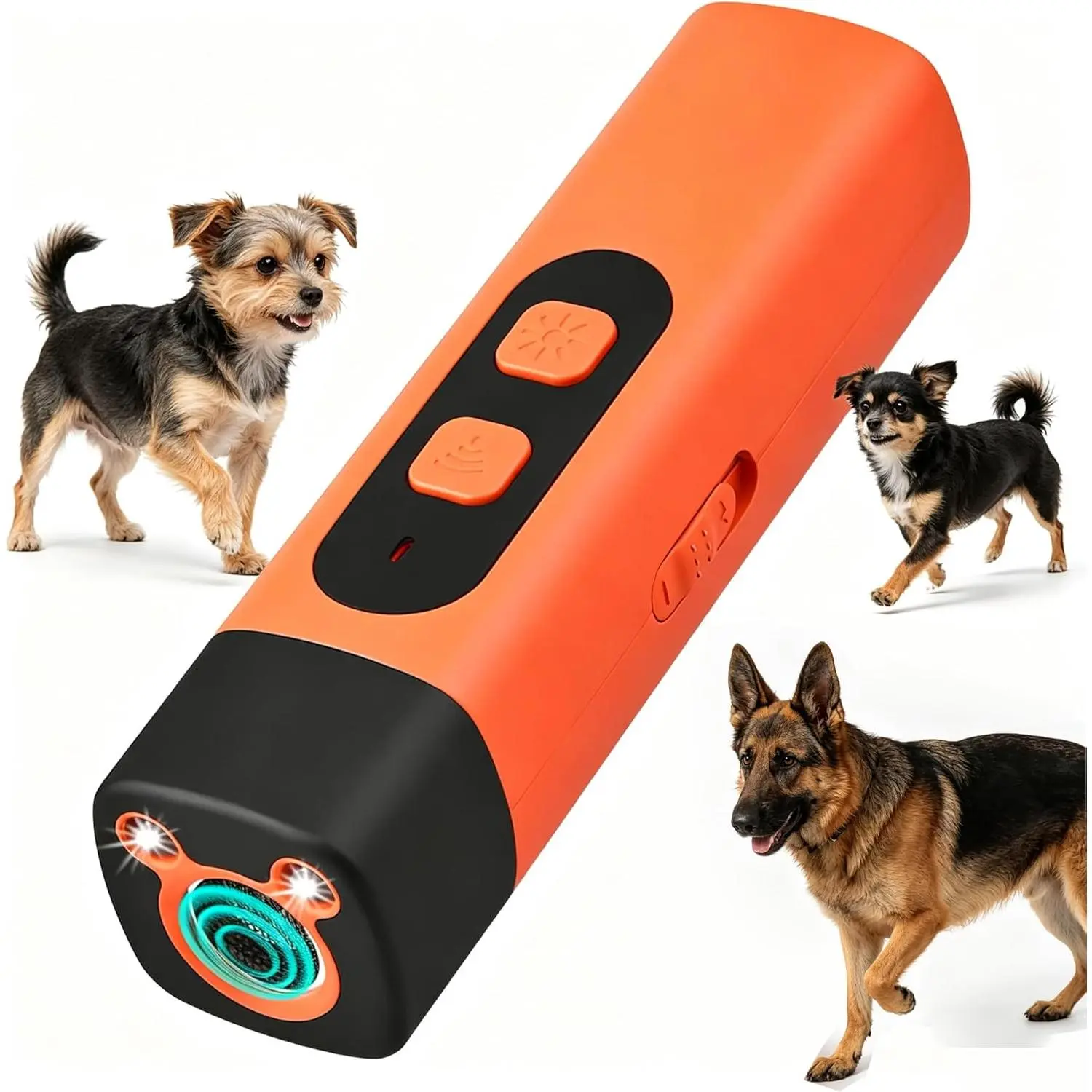 Rechargeable Dog Bark Deterrent Device, Compact Ultrasonic Training Tool with LED Flashlight, 800mAh Battery, 50ft Range Frequency Transmitter for Night Safety & Outdoor Activities