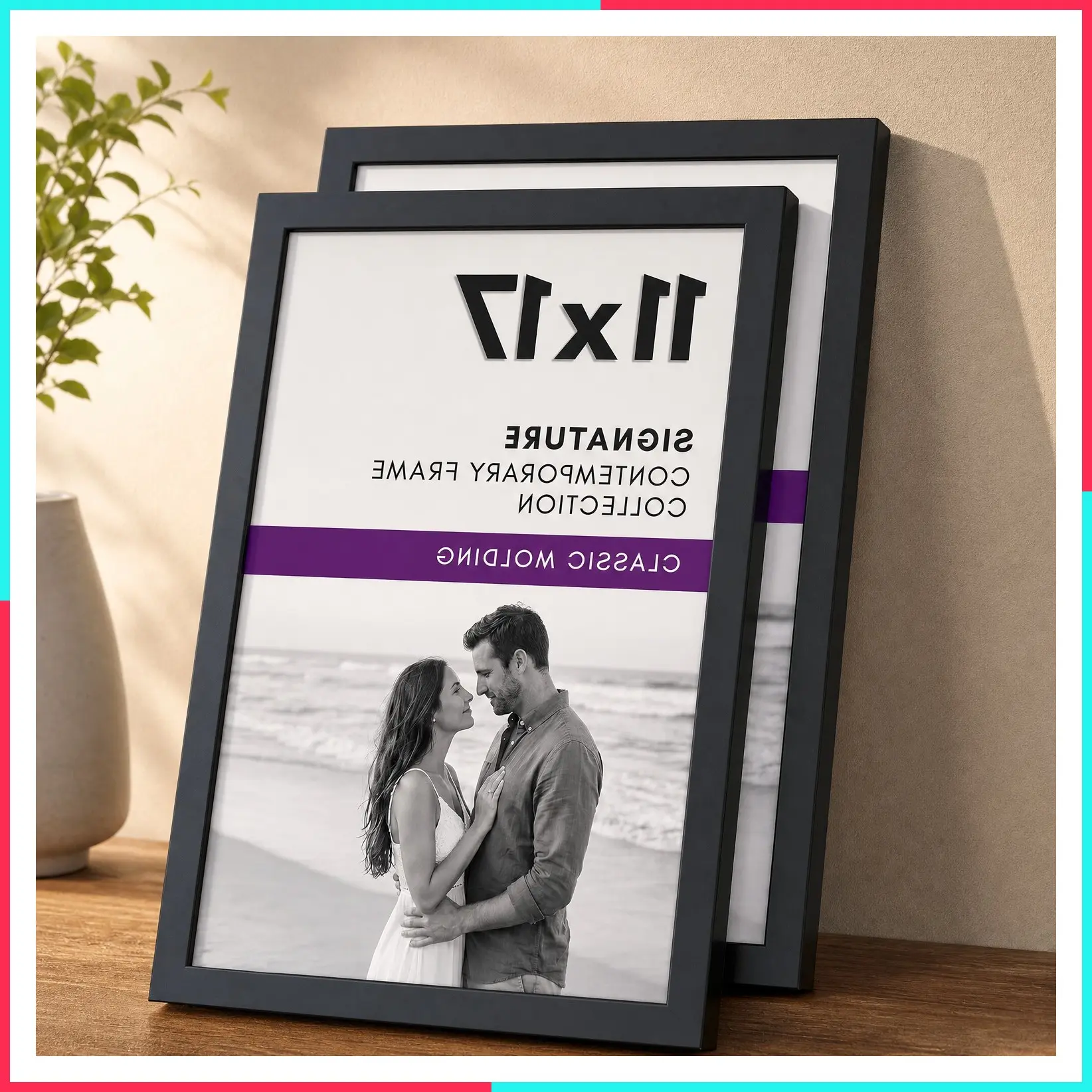 11x17 Picture Frame Set of 2 with Shatter-Resistant Glass - Gallery-Style Engineered Wood Frames for Wall Display - Black