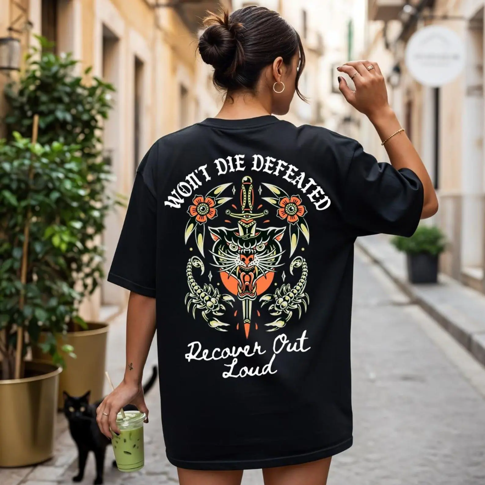 Men's Casual Seamless Smooth Graphics Top - Recover Out Loud Traditional Tattoo Addiction Recovery Sobriety Unisex Black Comfort Colors T-Shirt, Solid