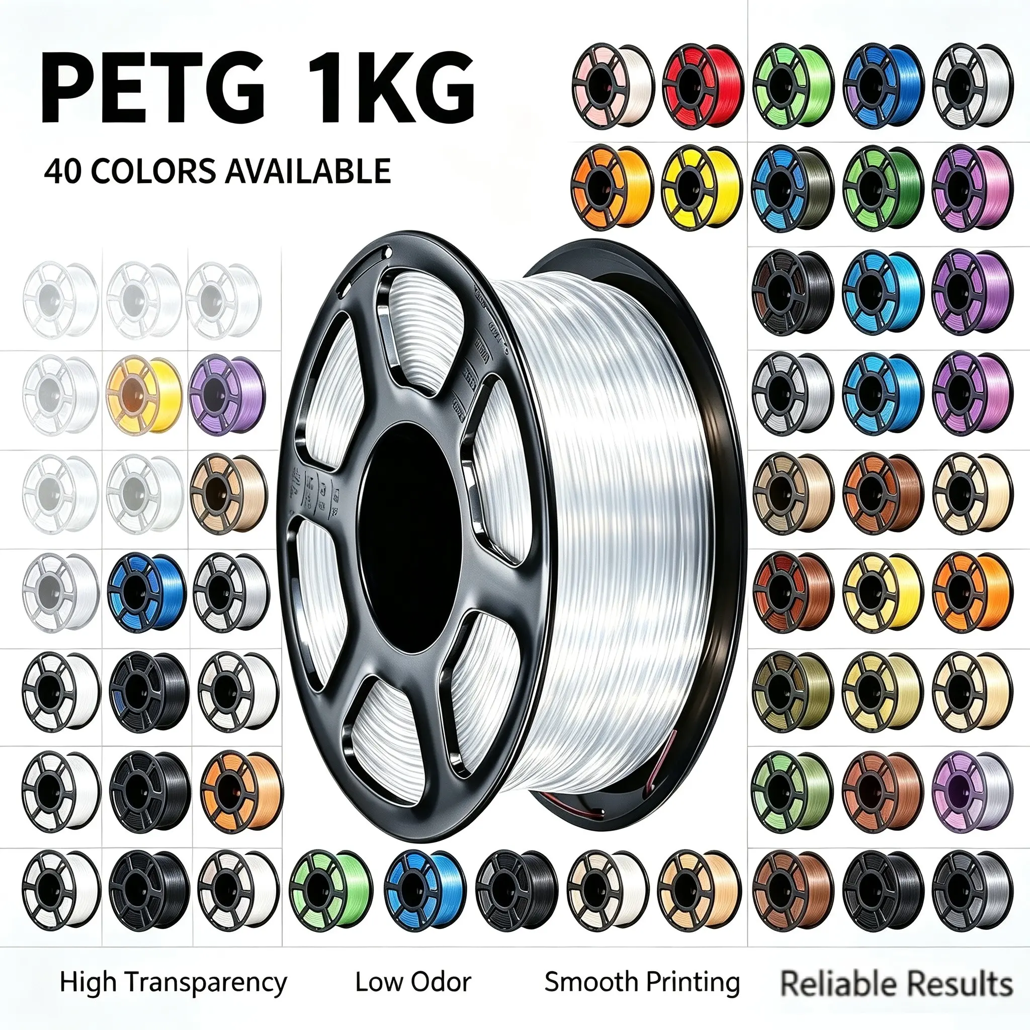 1pc 42 Colors 1kg Petg 3D Printer Consumables, 1.75mm Easy Print, Compatible with Creality, Anycubic, Bambu Lab, Universal Adapter