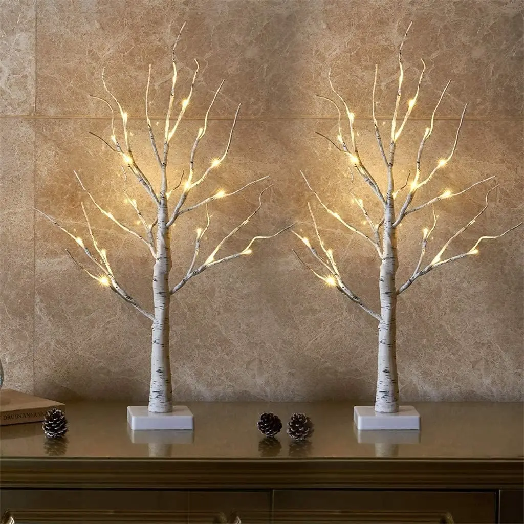 Lighted Birch Tree Home Decor, Christmas Decorations Indoor 2Pack 24 LED Light Up Tabletop Mini Small Artificial White Trees Lamp with Lights Battery Operated/USB for Table Mantel (2FT)fidget toys