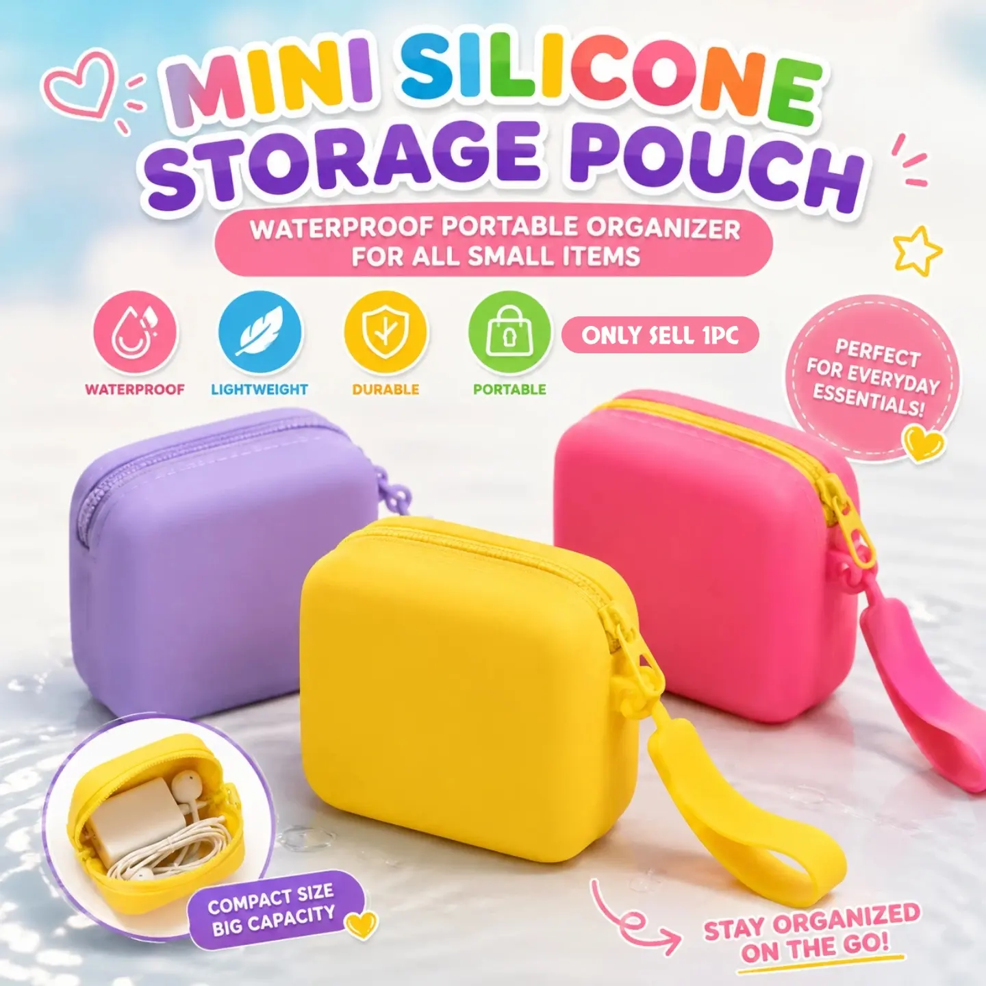 1pc mini zipper bag, a portable small storage pouch for data cables, cosmetics, coins, and pet supplies, a Durable Lightweight Organizer, a travel organizer, suitable for women and men, a great holiday gift