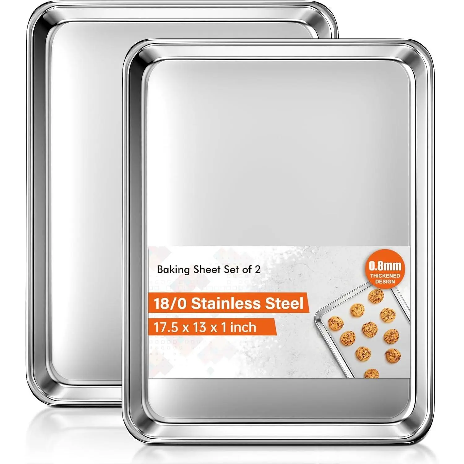 Baking Sheet Set of 2 Commercial Grade Stainless Steel Cookie Sheets for Baking 18 x 13 Inch Thicker Large Baking Pans Oven Tray Warp Resistant Nonstick Half Sheet Pan Nontoxic & Heavy Duty